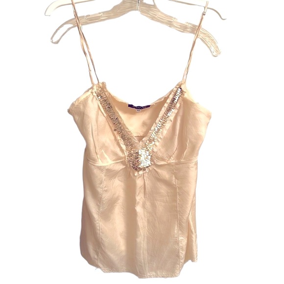 PATRIZIA PEPE Womens Silk spaghetti strap tank Top mermaid sequin raw edge Sz 42 - Picture 1 of 12